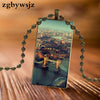 For Unisex Party Gift Brand Steel Color Jewelry Statement Necklace Glass Necklaces Pendants British London Map Flag