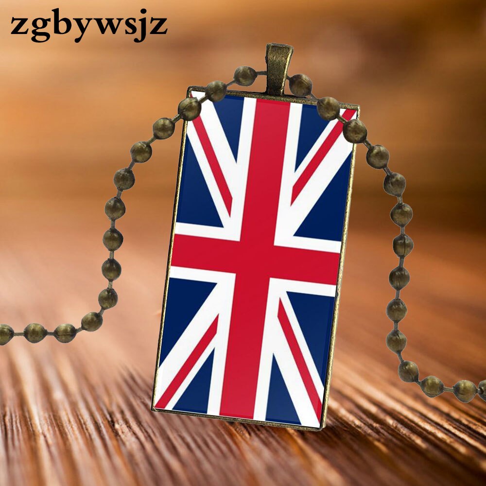 For Unisex Party Gift Brand Steel Color Jewelry Statement Necklace Glass Necklaces Pendants British London Map Flag