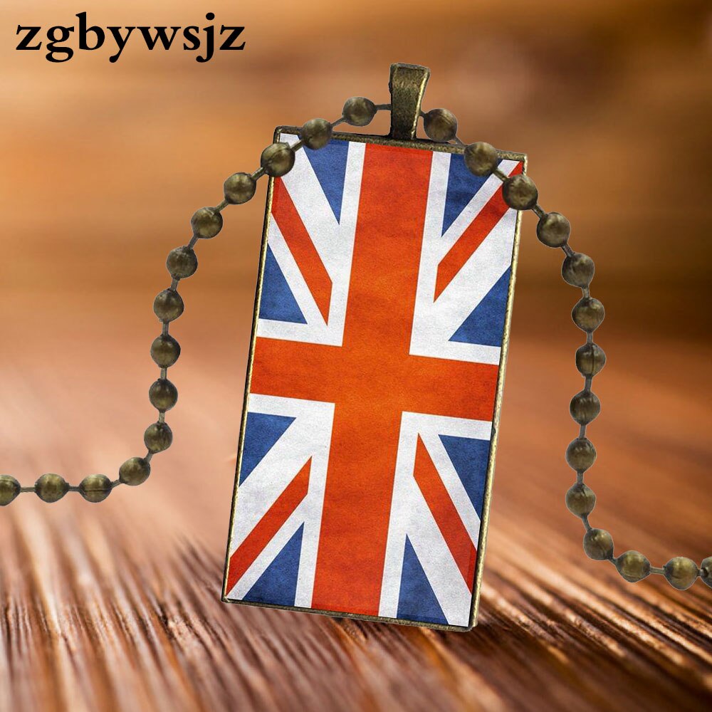 For Unisex Party Gift Brand Steel Color Jewelry Statement Necklace Glass Necklaces Pendants British London Map Flag