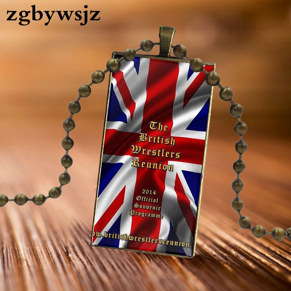 For Unisex Party Gift Brand Steel Color Jewelry Statement Necklace Glass Necklaces Pendants British London Map Flag