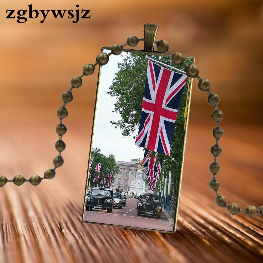 For Unisex Party Gift Brand Steel Color Jewelry Statement Necklace Glass Necklaces Pendants British London Map Flag