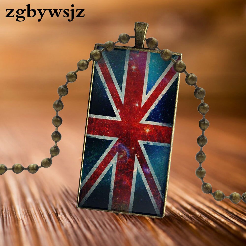 For Unisex Party Gift Brand Steel Color Jewelry Statement Necklace Glass Necklaces Pendants British London Map Flag