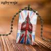 For Unisex Party Gift Brand Steel Color Jewelry Statement Necklace Glass Necklaces Pendants British London Map Flag