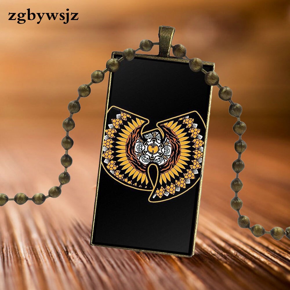For Women Party Gift Brand Steel Color Jewelry Statement Necklace Glass Necklaces Pendants Wu Tang Clan Logo