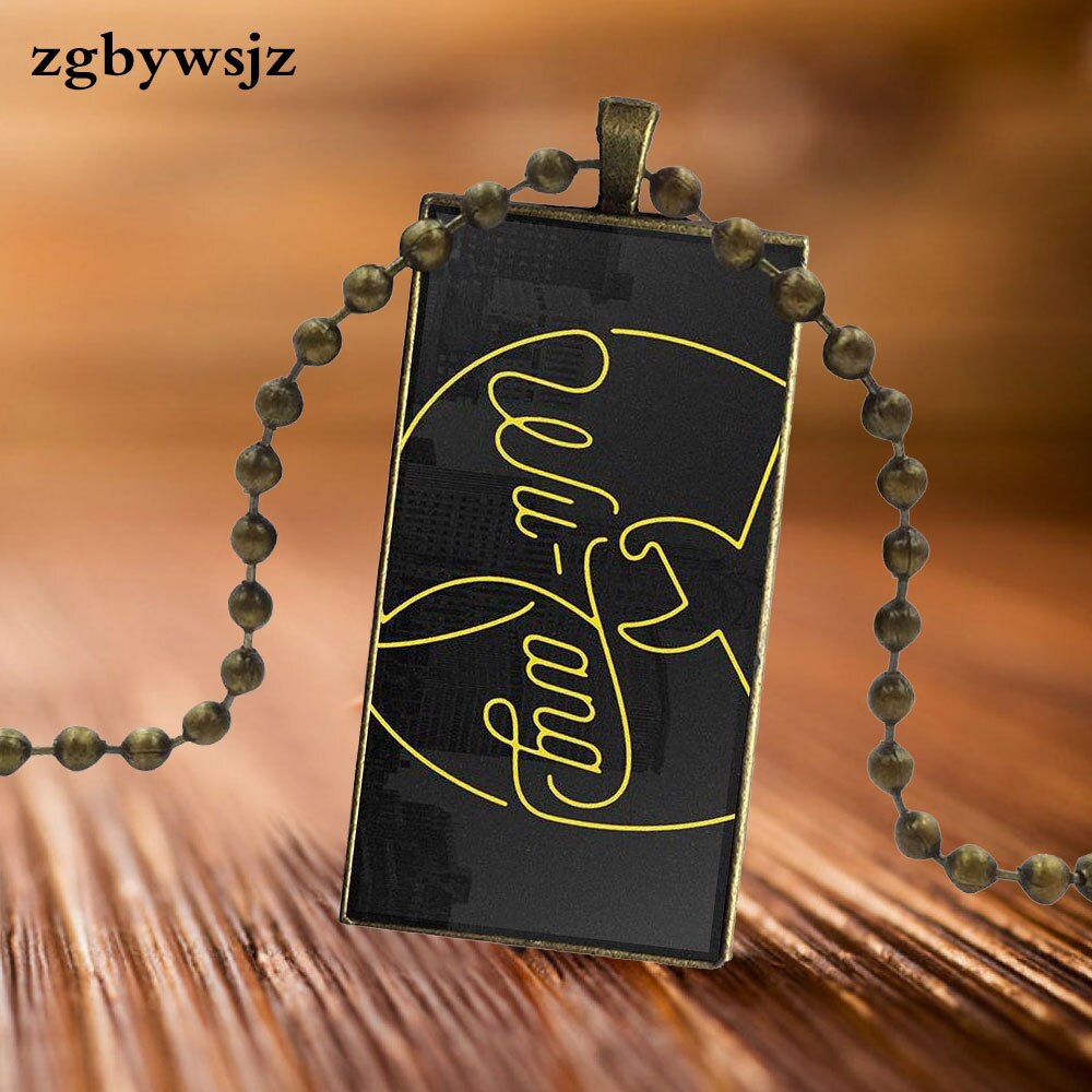 For Women Party Gift Brand Steel Color Jewelry Statement Necklace Glass Necklaces Pendants Wu Tang Clan Logo