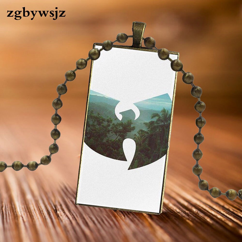 For Women Party Gift Brand Steel Color Jewelry Statement Necklace Glass Necklaces Pendants Wu Tang Clan Logo