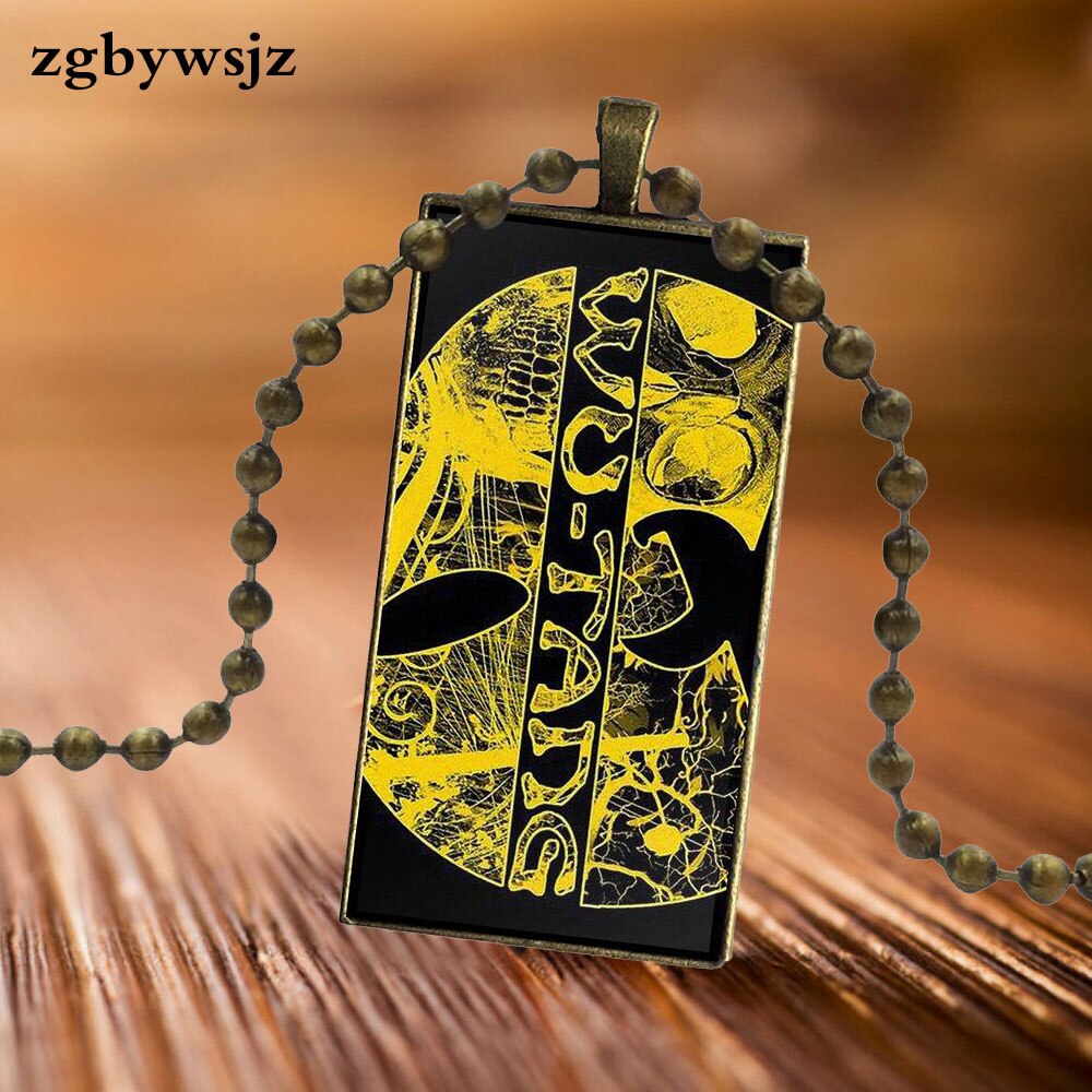 For Women Party Gift Brand Steel Color Jewelry Statement Necklace Glass Necklaces Pendants Wu Tang Clan Logo