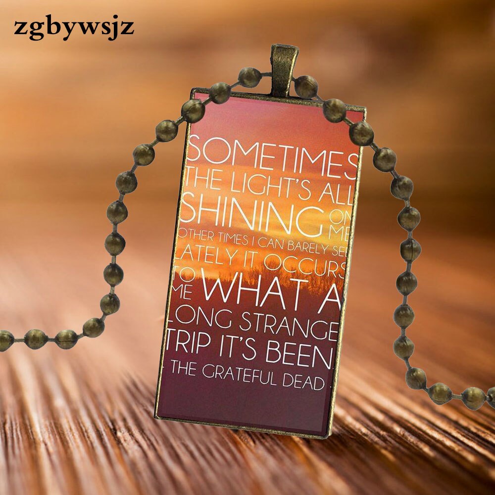 For Women Wedding Glass Cabochon Pendant Necklace Women Steel Color Choker Rectangle Necklace Grateful Dead Band Pattern