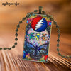 For Women Wedding Glass Cabochon Pendant Necklace Women Steel Color Choker Rectangle Necklace Grateful Dead Band Pattern