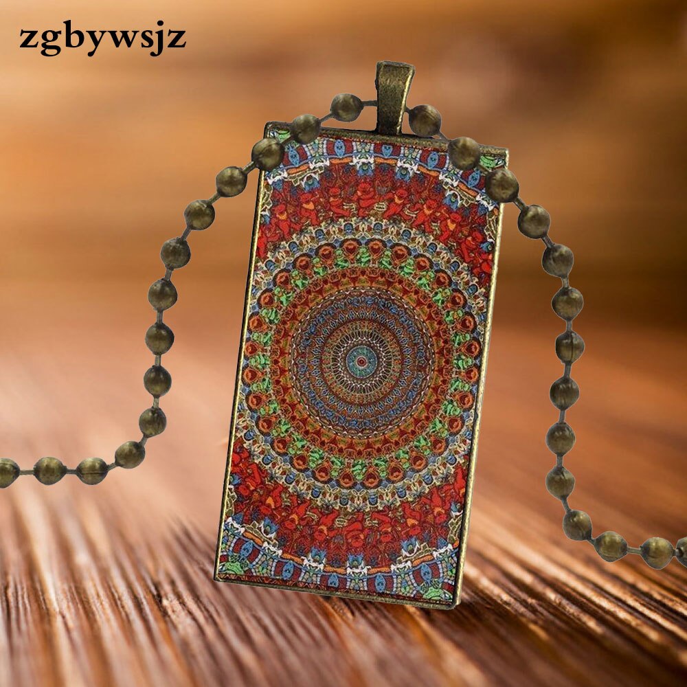 For Women Wedding Glass Cabochon Pendant Necklace Women Steel Color Choker Rectangle Necklace Grateful Dead Band Pattern