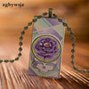 For Women Wedding Glass Cabochon Pendant Necklace Women Steel Color Choker Rectangle Necklace Grateful Dead Band Pattern