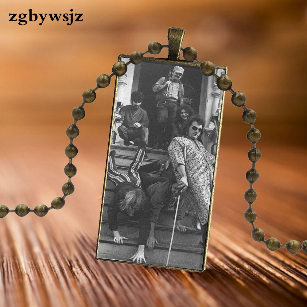 For Women Wedding Glass Cabochon Pendant Necklace Women Steel Color Choker Rectangle Necklace Grateful Dead Band Pattern