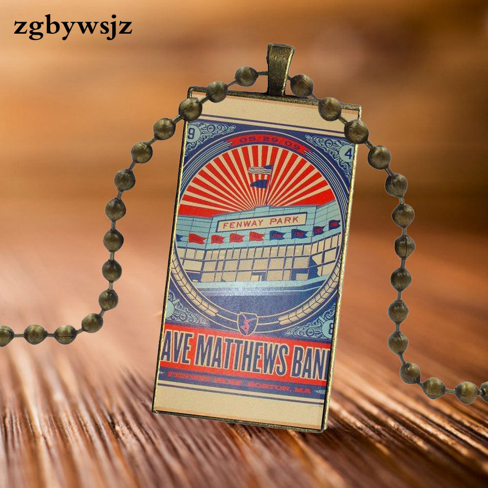 For Women Wedding Glass Cabochon Pendant Necklace Women Steel Color Choker Rectangle Necklace Grateful Dead Band Pattern