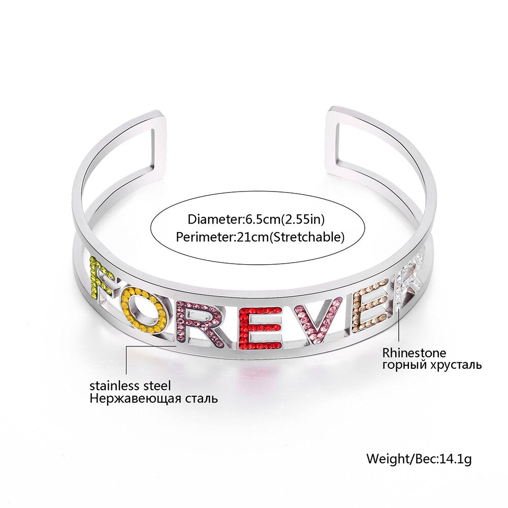 Forever Lover Friend Letter Open Bangles For Woman Colorful Rhinestone Hollow Bracelet&amp;Bangles Trendy Jewelry Gifts 2022