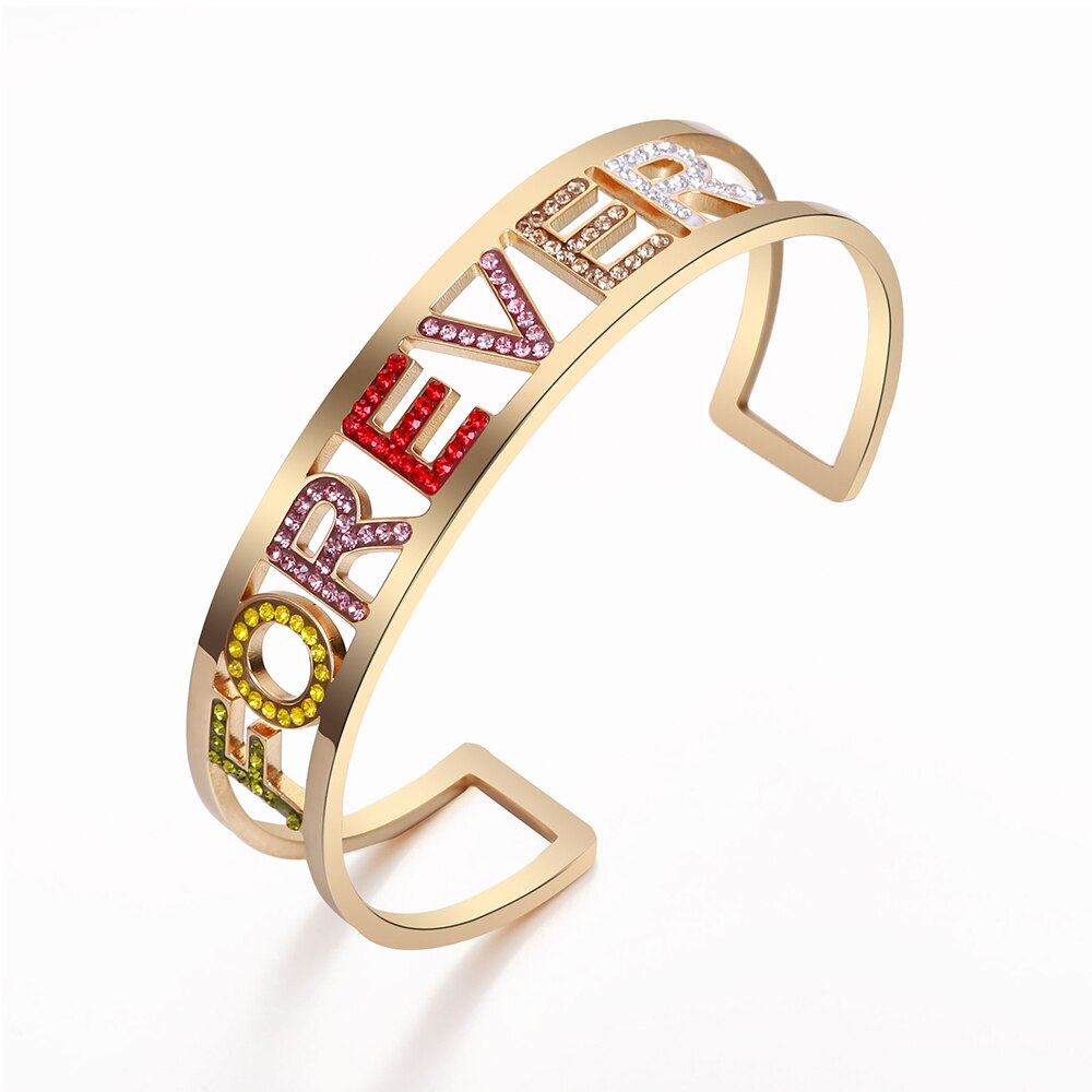 Forever Lover Friend Letter Open Bangles For Woman Colorful Rhinestone Hollow Bracelet&amp;Bangles Trendy Jewelry Gifts 2022