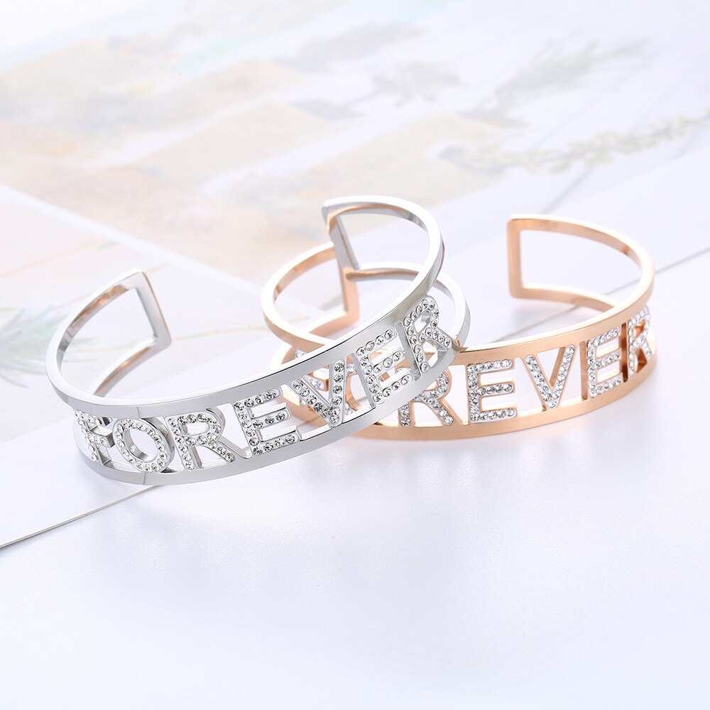 Forever Lover Friend Letter Open Bangles For Woman Colorful Rhinestone Hollow Bracelet&amp;Bangles Trendy Jewelry Gifts 2022