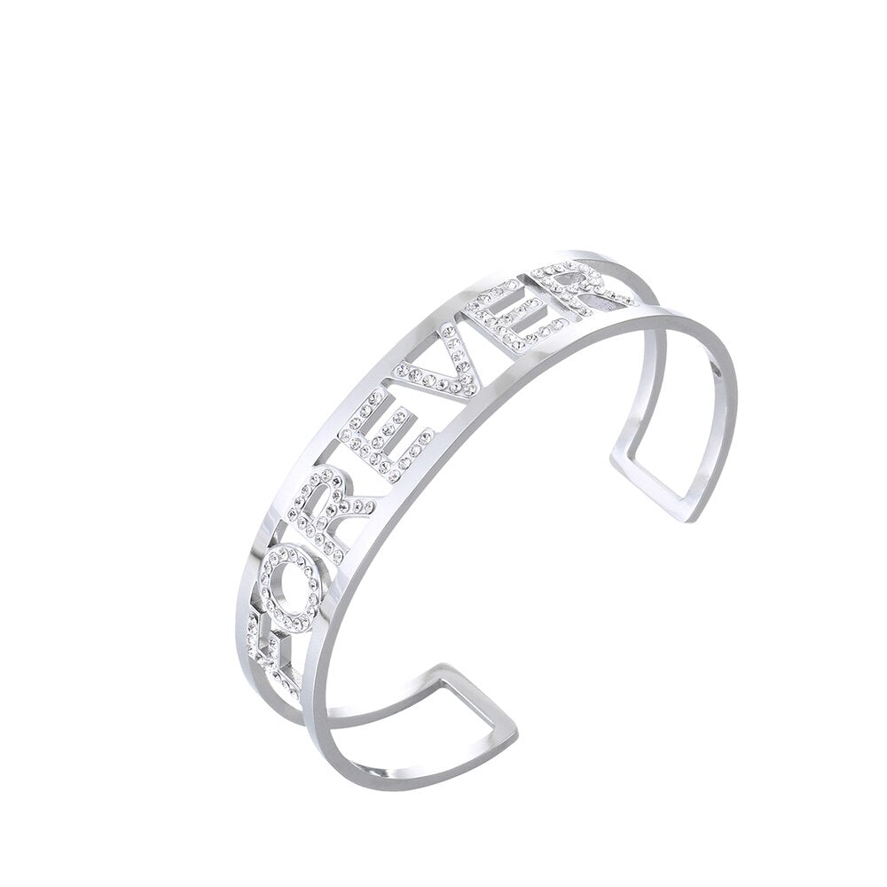 Forever Lover Friend Letter Open Bangles For Woman Colorful Rhinestone Hollow Bracelet&amp;Bangles Trendy Jewelry Gifts 2022