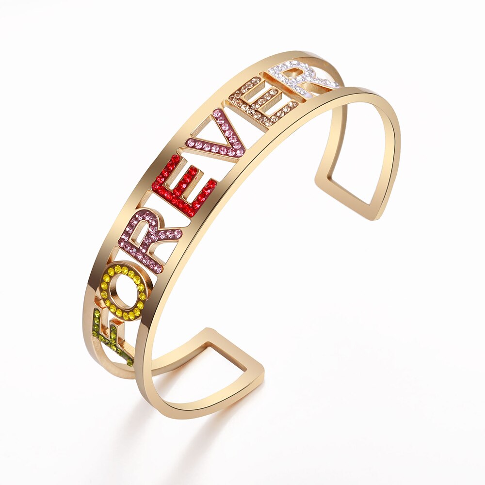 Forever Lover Friend Letter Open Bangles For Woman Colorful Rhinestone Hollow Bracelet&amp;Bangles Trendy Jewelry Gifts 2022