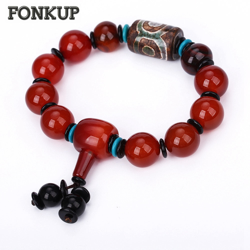 Forkup Bead Chain Bracelets Red Agate Bangle Classic Men Hand Chain Dzi Beads Ethnique Party Accessories Round Personnalisable