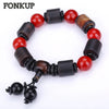 Forkup Black Agate Strand Bracelet Red Beaded Wristband Hyperbole Men Hand Chain Gemstone Jewellery Geometric Round Bead Pendant