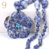 Forkup Blue Turquoise Necklace Flower Pendant Women Choker Bead Chain Jewelry Popular Femme Accessories Rose Quartz Ornaments