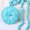 Forkup Blue Turquoise Necklace Flower Pendant Women Choker Bead Chain Jewelry Popular Femme Accessories Rose Quartz Ornaments