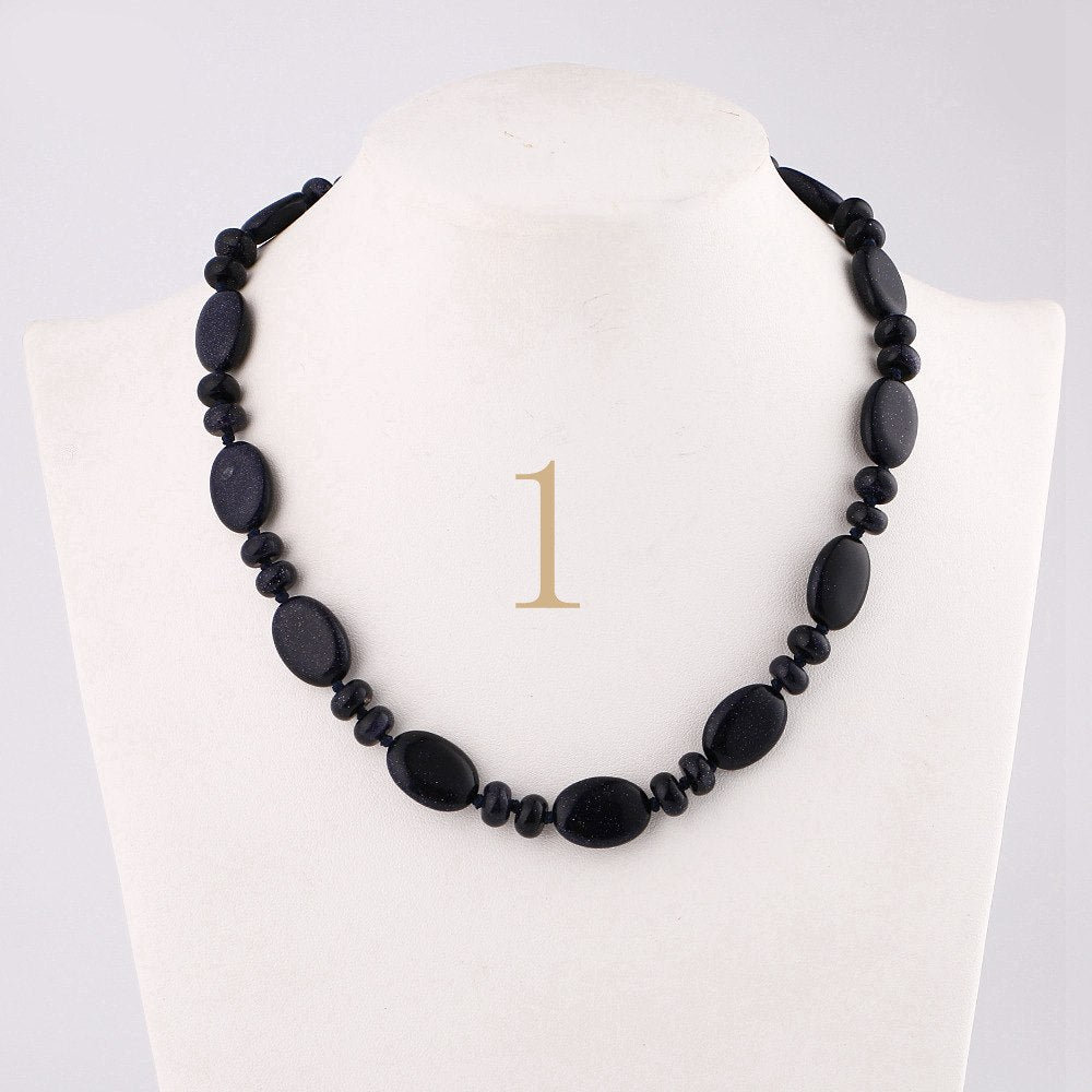 Forkup Blue Turquoise Necklace Women Statement Choker Jewelry Ethnic Female Necke Chain Rose Quartz Accessories Beaded Kolye