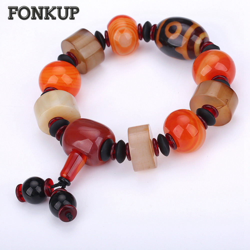 Forkup Braided Bracelet Agate Bead Chains Wristband Ethnic Men Fine Jewelry Geometric Peace Accessories Dzi Beads Black Spacer