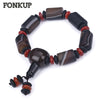 Forkup Classic Men Bracelets Black Agate Wristlet Anniversary Geometric Jewellery Fashion Round Spacer Multi-Layer Red Crystal
