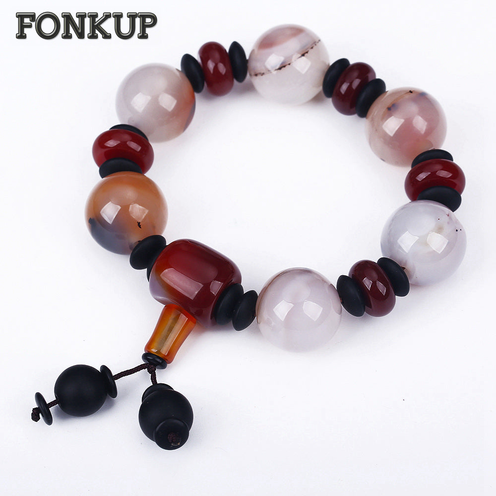 Forkup Color Chain Bracelet Agate Bead Wristband Hyperbole Male Jewelry Anniversary Round Accessories Red Black Spacer Balancing