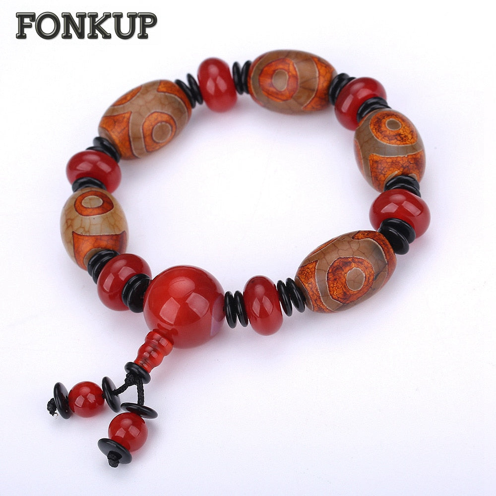 Forkup Dzi Beads Bracelets Red Agate Natural Bangles Fashion Punk Men Jewellery Geometric Black Spacer Bead Pendant Minimalist