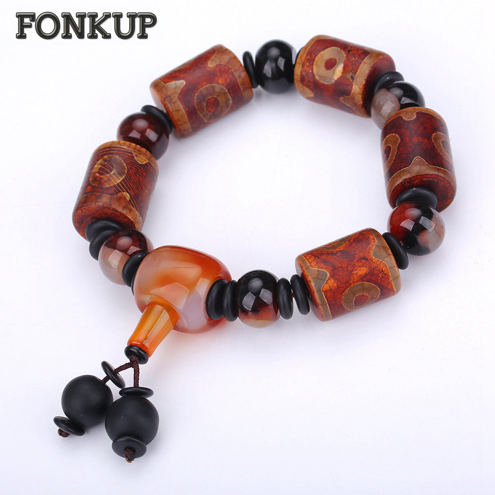 Forkup Dzi Beads Charm Bracelet Fashion Men Wristlet Agate Tibetan Jewelry Geometric Cylinder accessories Multilayer Spacer Gift