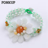 Forkup Emerald Flower Bracelets Woven Beaded Bangle Gemstone Jewellery Trendy Women Hand Chain Matching Couple Accessories Reiki