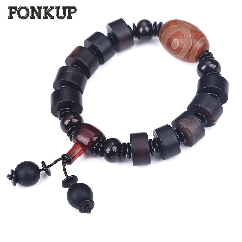 Forkup Ethnic Men Hologram Bracelets Agate Bangle Geometric Cylinder String Decoration Hand Chain Craft Crystal Leather Jewelry