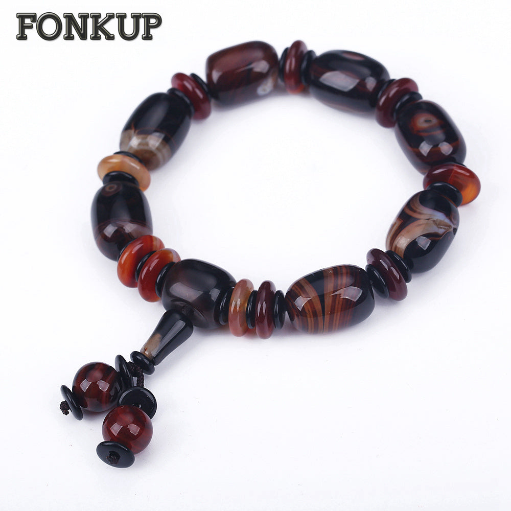Forkup Gothic Chain Bracelets Men Anniversary Jewellery Color Agate Bangle Paw Bead Accessories Brown Spacer Manual Micro Inlay
