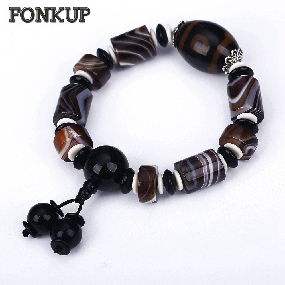 Forkup Gothic Men Charm Bracelets Engagement Geometric Jewelry Agate Hand Chain Cylinder Stripe Accessories Arm Carter Rock Cuff