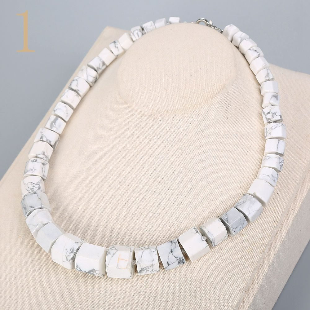 Forkup Green Jasper Necklace Women Large Choker Female Big Jewelry Geometric Crystal Accessories Hyperbole Malachite Bead Chain