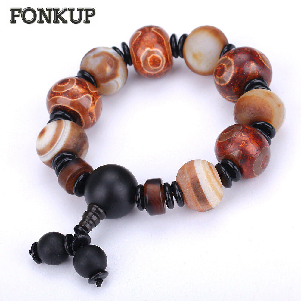 Forkup Grey Agate Charm Bracelets Classic Men Wristband Round Bead Chain Male Anniversary Accessories Reflective Bride Symbol