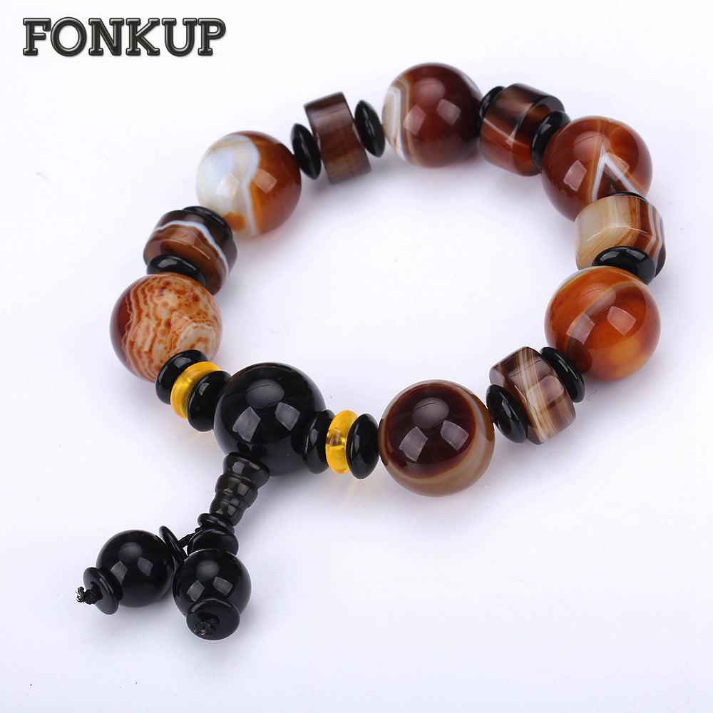 Forkup Natural Stone Beads Bracelets Hyperbole Men Bangle Agate Power Gem Jewelry Party Round Woven Beaded Accessories Couple
