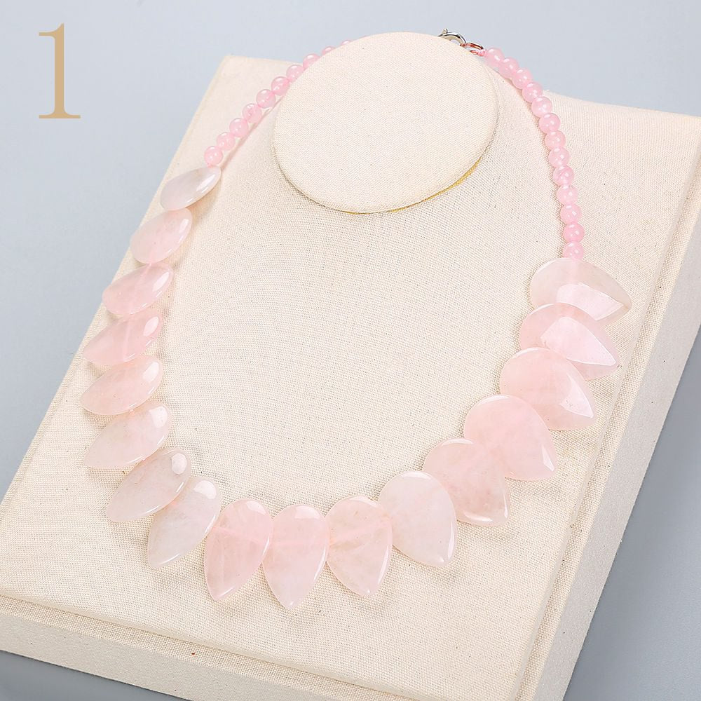 Forkup Pink Chalcedony Necklace Leaf Choker Water Drop Pendant Fashion Women Jewelry Beads Chain Accessories Femme Wreath Gift