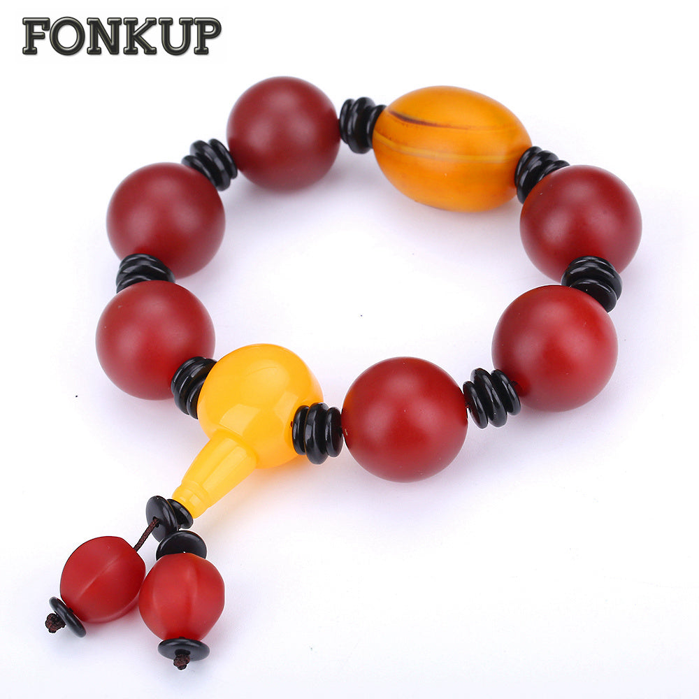 Forkup Red Agate Bangle Vintage Men Strand Bracelets Bead Chain Multilayer Spacer Accessories Anniversary Jewelry Yellow Crystal