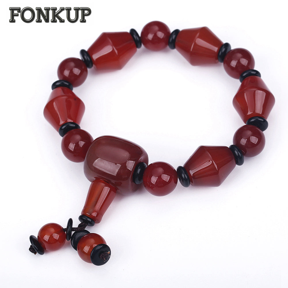 Forkup Red Agate Bracelet Geometric Irregular Bangle Hyperbole Men Wedding Jewelry Male Hand Chain Bead Spacer Greek Reflective