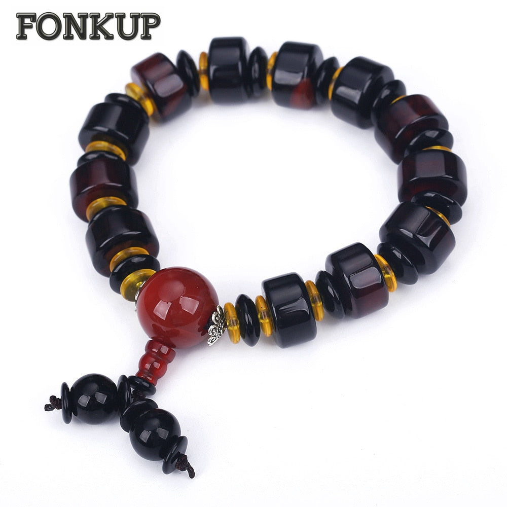 Forkup Red Agate Bracelets Gothic Men Pulseira Wedding Geometric Jewellery Survival Hand Chain Masculino Yellow Spacer Healing