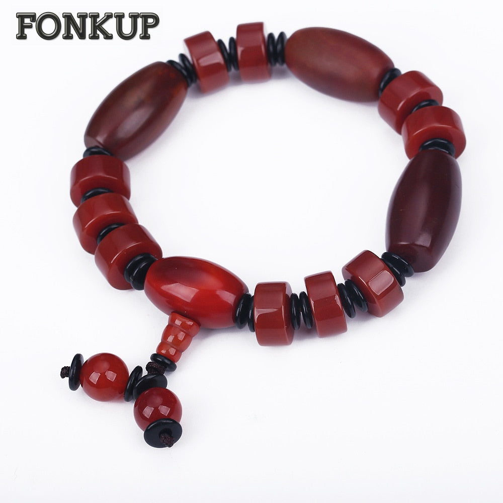 Forkup Red Agate Chain Bracelets Punk Male Bangle Wedding Geometric Jewelry Braided Cylinder Chain Accessories Survival Chakra
