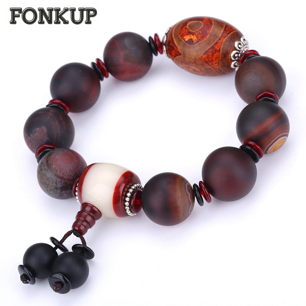 Forkup Red Agate Charm Bracelet Bohemia Women Wedding Wristband Round Woven Chain Sieraden Men Tibetan Jewellery Couple Beadwork