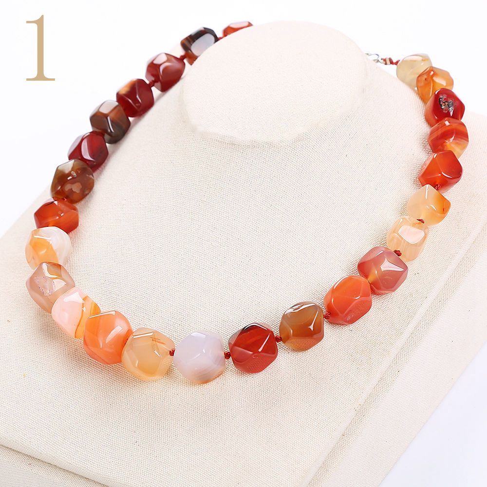 Forkup Red Agate Necklace Beaded Big Choker Women Vintage Jewelry Geometric Accessories Irregular Bead Chain Turquoise Collane