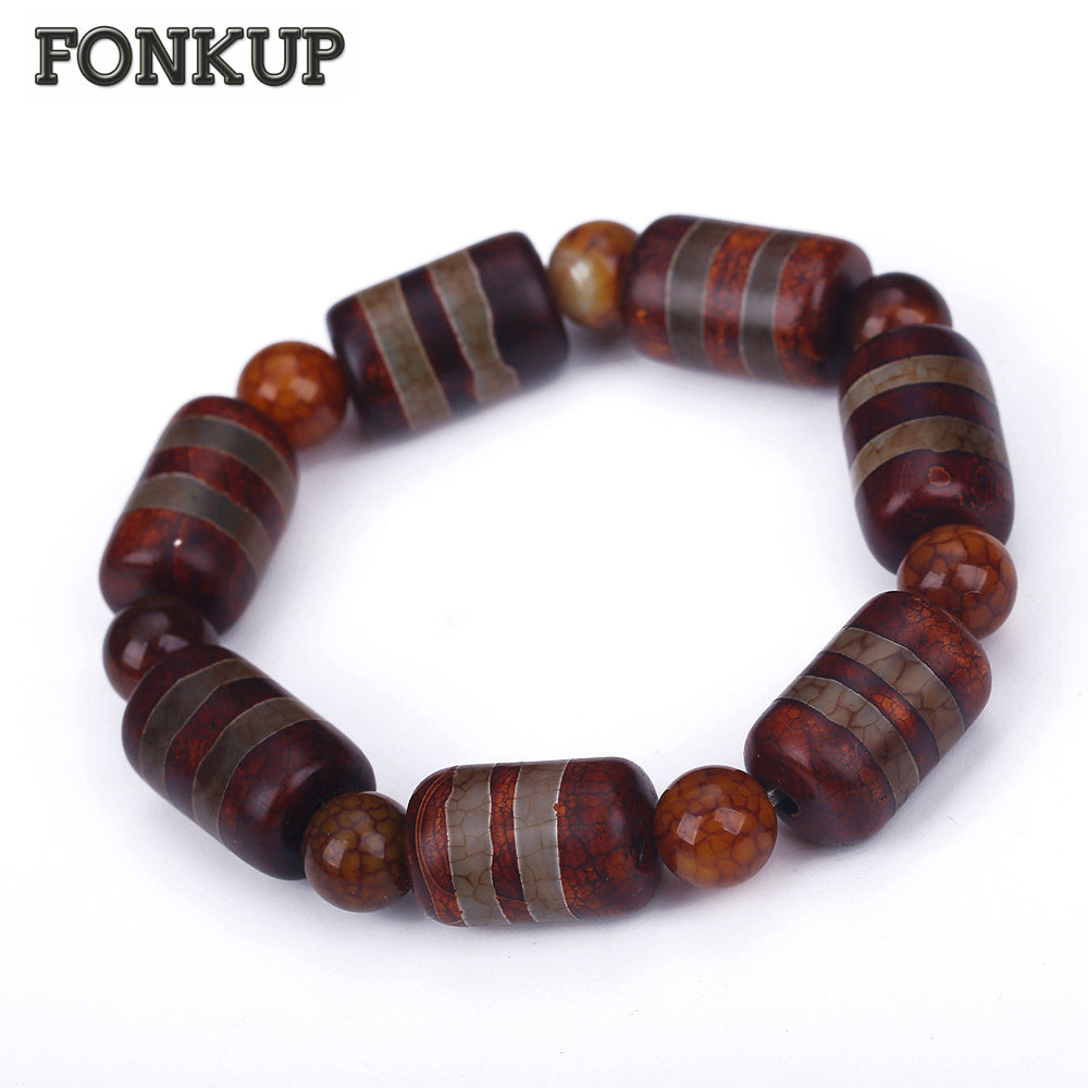 Forkup Red Agate Wristband Men Big Bracelets Punk Wedding Jewellery Natural Stone Beads Accessories Cylinder Gioielli Fairy Tail