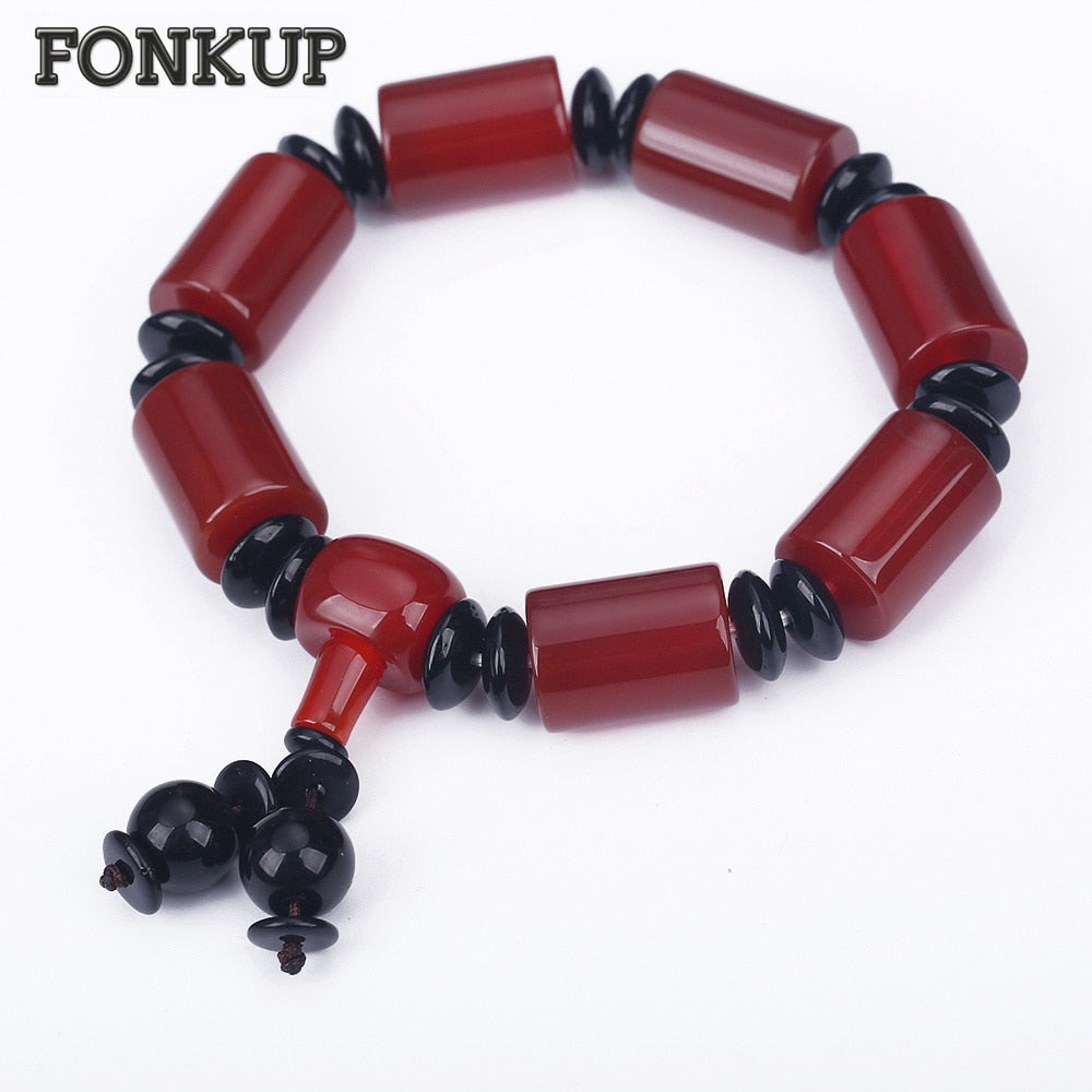 Forkup Red Agate Wristlet Trendy Men Charm Bracelet Party Jewellery Geometric Joias Black Spacer Beading Illusionist Accessories