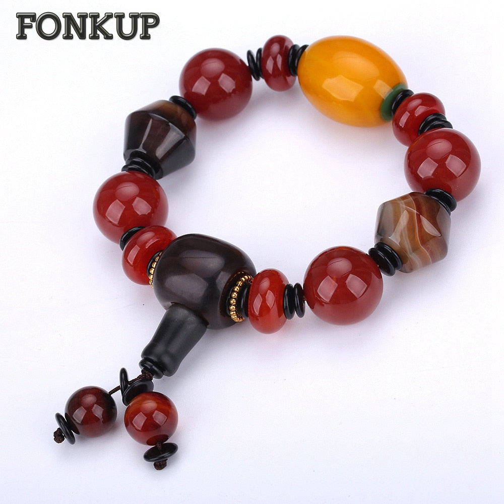 Forkup Red Bead Bangle Gothic Men Link Bracelets Agate Geometric Accessories Wedding Crystal Jewelry Pierre Naturelle Original