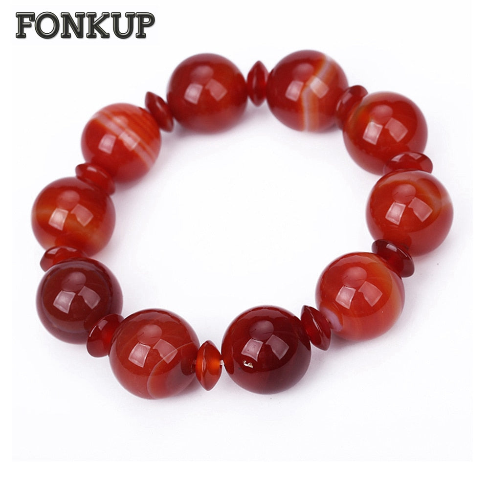Forkup Red Bead Bracelets Original Hyperbole Men Bangle Agate Beaded Hand Chain Round Jewelry Engagement Elephant Crystal Joyas